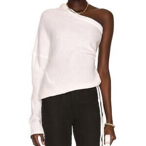 RTA Athena One Shoulder Drawstring Ruched Sweater in White New Flawed Sz Medium